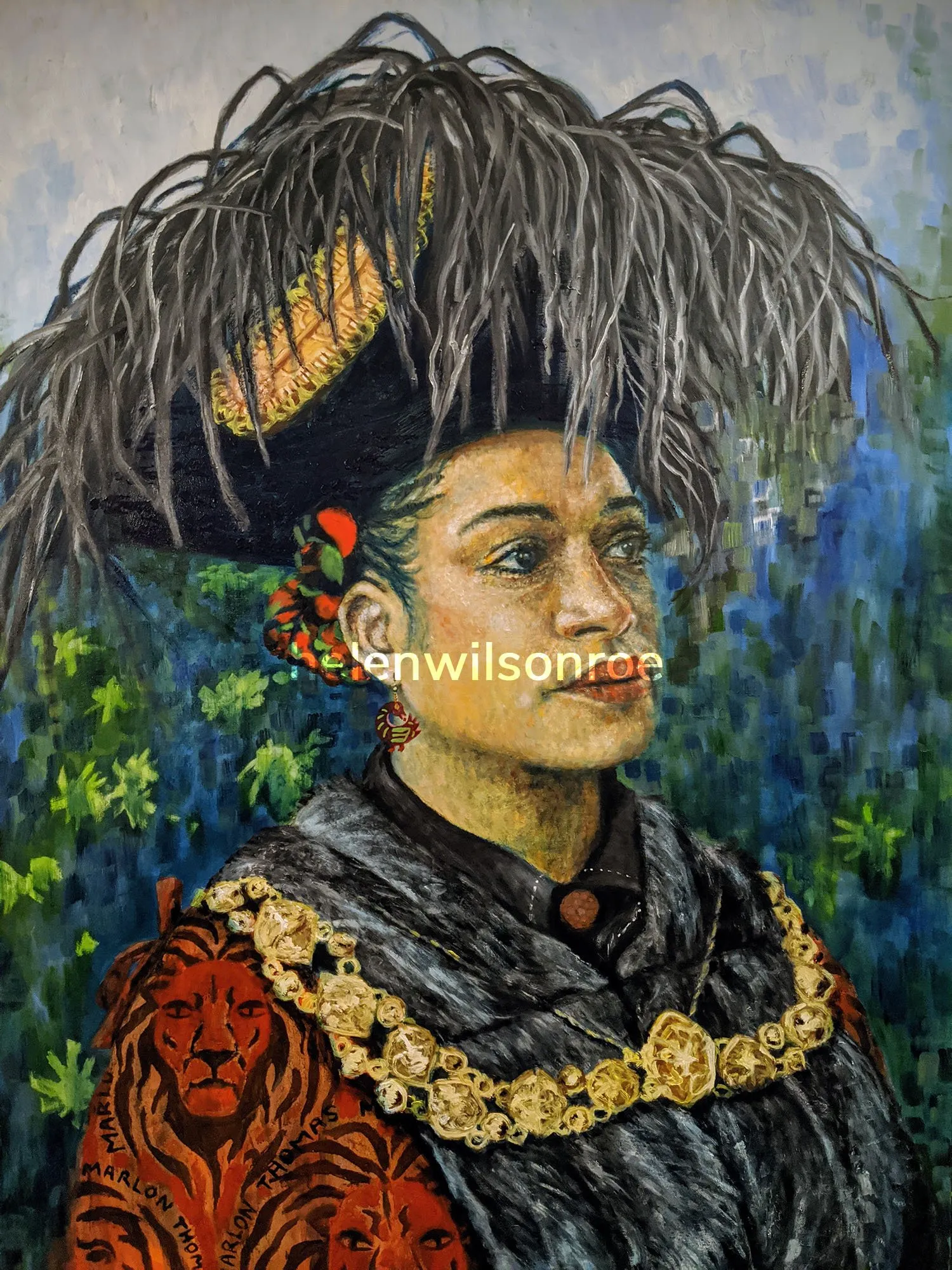 Oil portrait of Cleo Lake, Lord Mayor of Bristol, wearing ceremonial robes and a gold chain of office