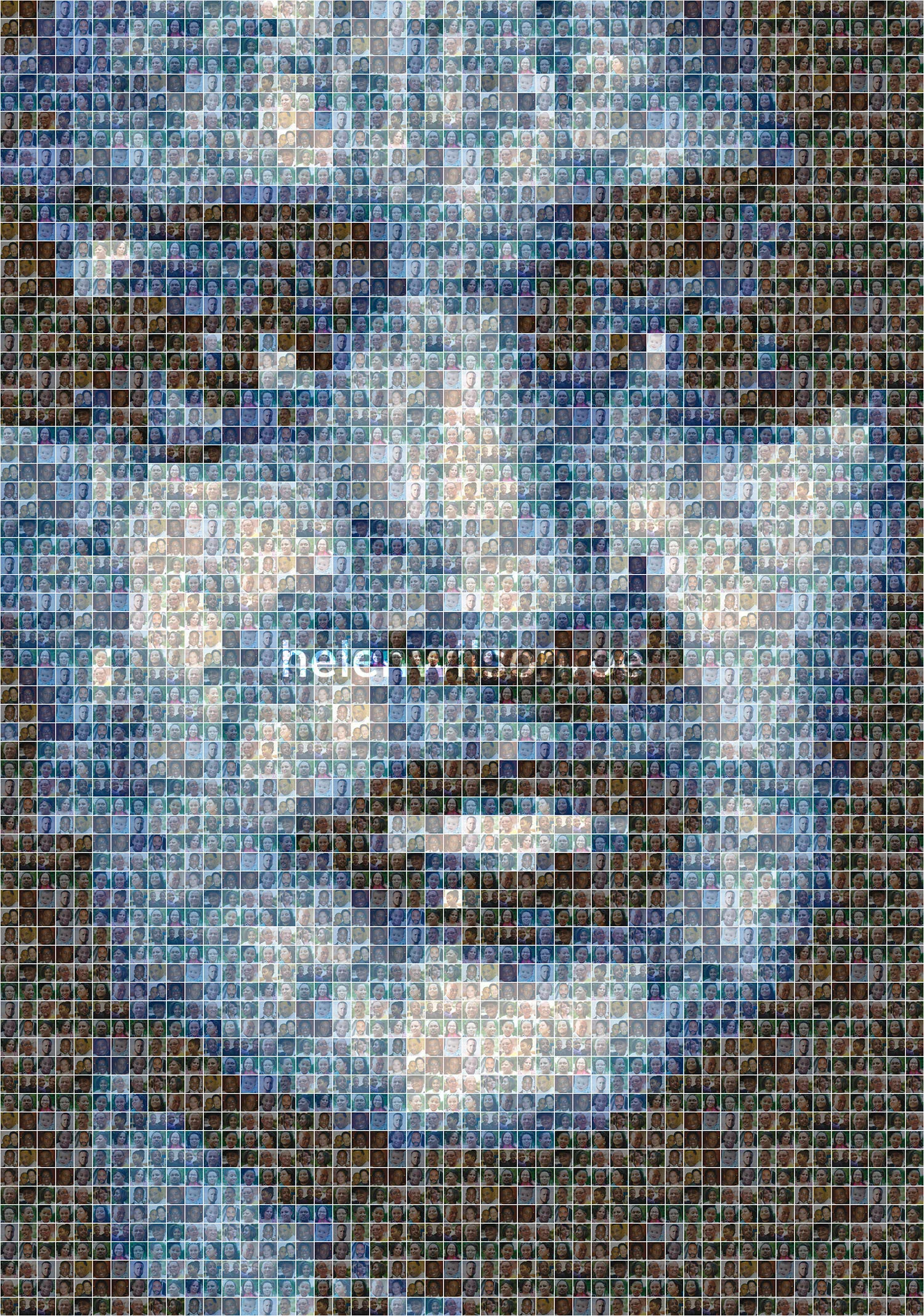Photomosaic portrait of Henrietta Lacks composed of hundreds of small photographs of Lacks family members